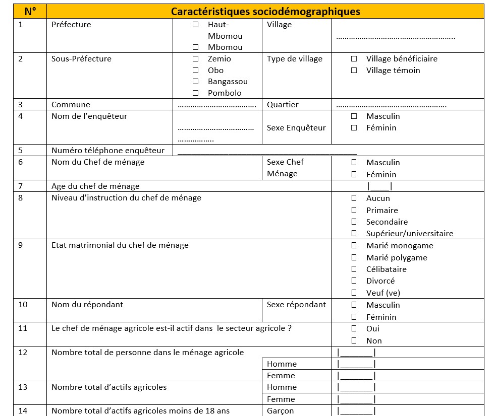 Questionnaire Word brut avec tableau de caractéristiques sociodémographiques
