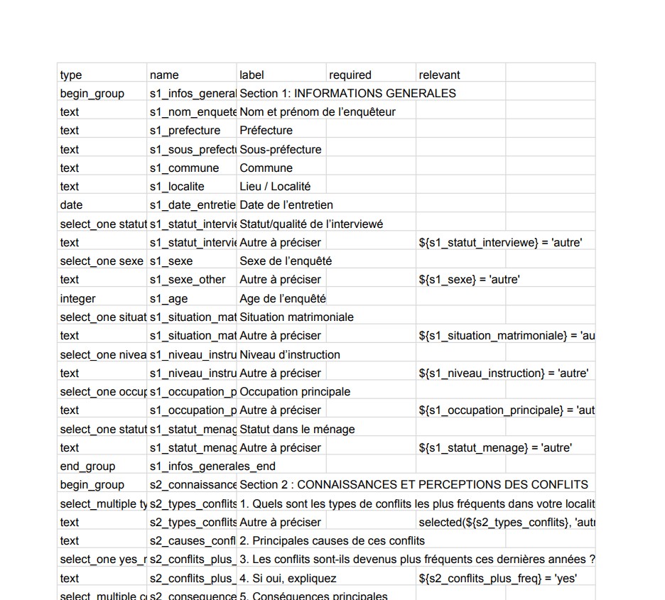 XLSForm généré par Form2Kobo, prêt à importer dans KoboToolbox